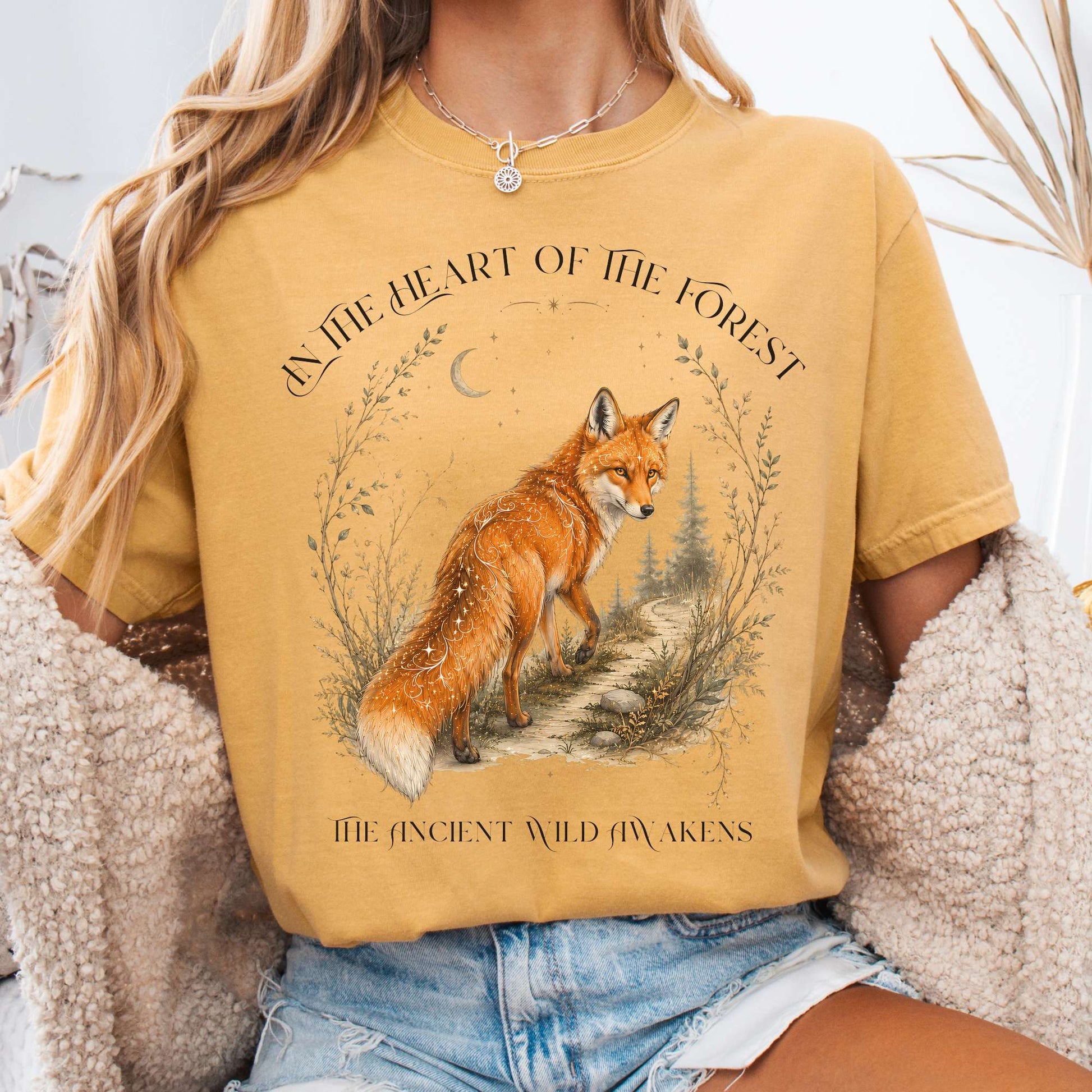 T-Shirt Mustard / S In the Heart of the Forest The Ancient Wild Awakens Fox T-Shirt The Mystic Eden