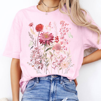 T-Shirt Pink Wildflower and Butterflies Cottagecore T-Shirt The Mystic Eden