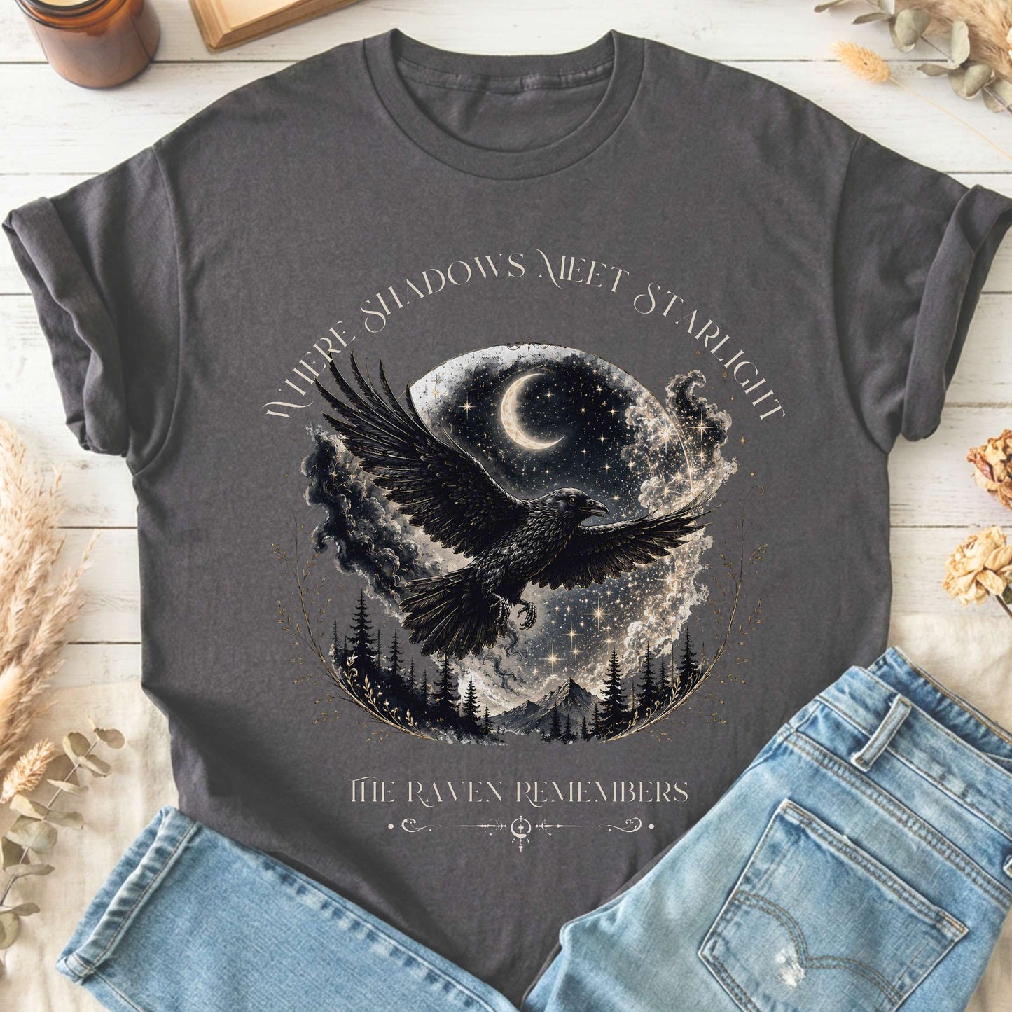 Where Shadows Meet Starlight Raven T-Shirt