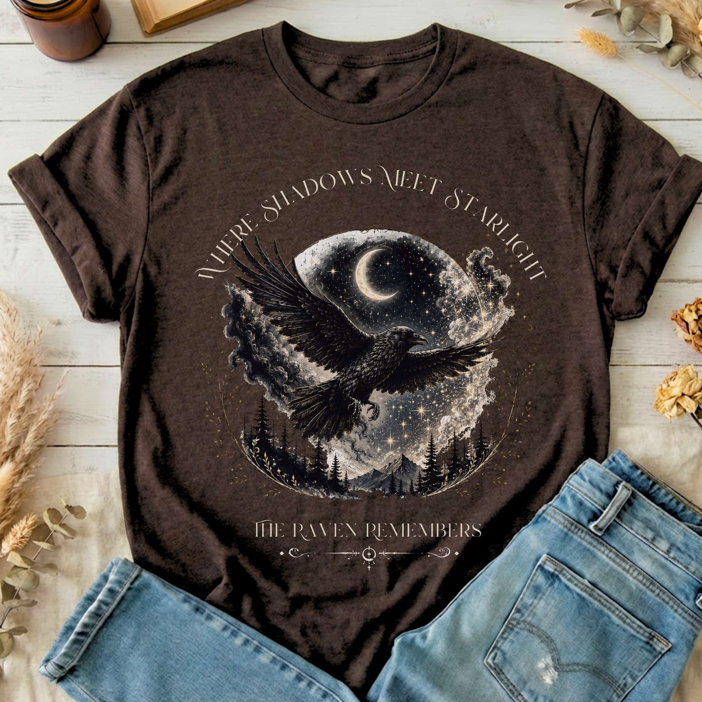 Where Shadows Meet Starlight Raven T-Shirt