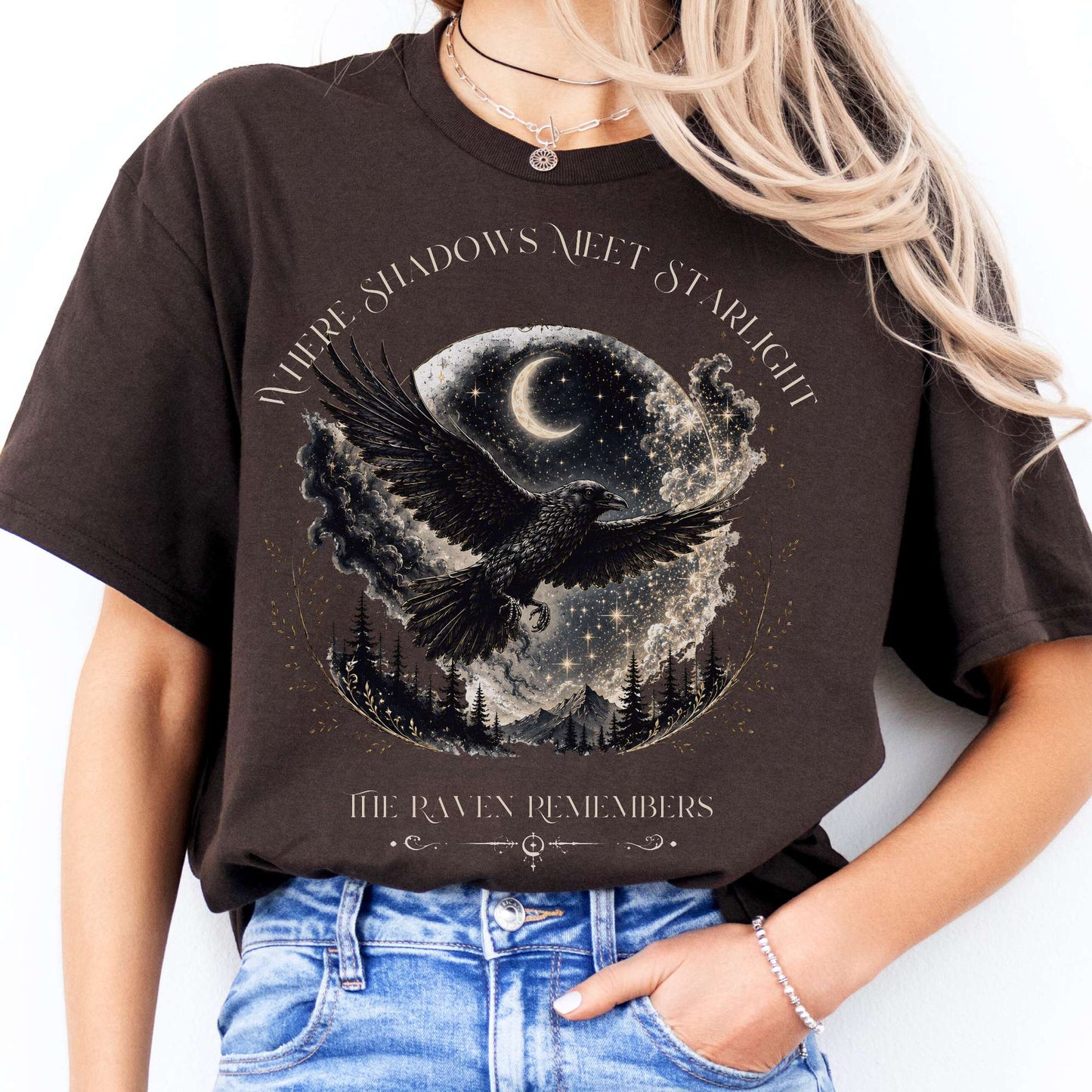 Where Shadows Meet Starlight Raven T-Shirt