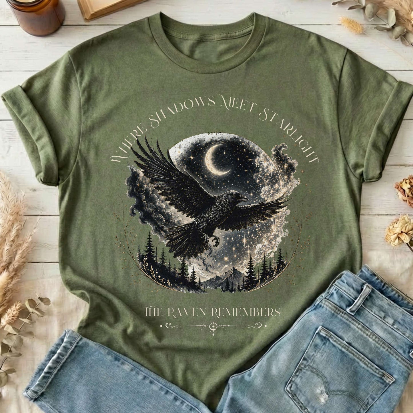 Where Shadows Meet Starlight Raven T-Shirt