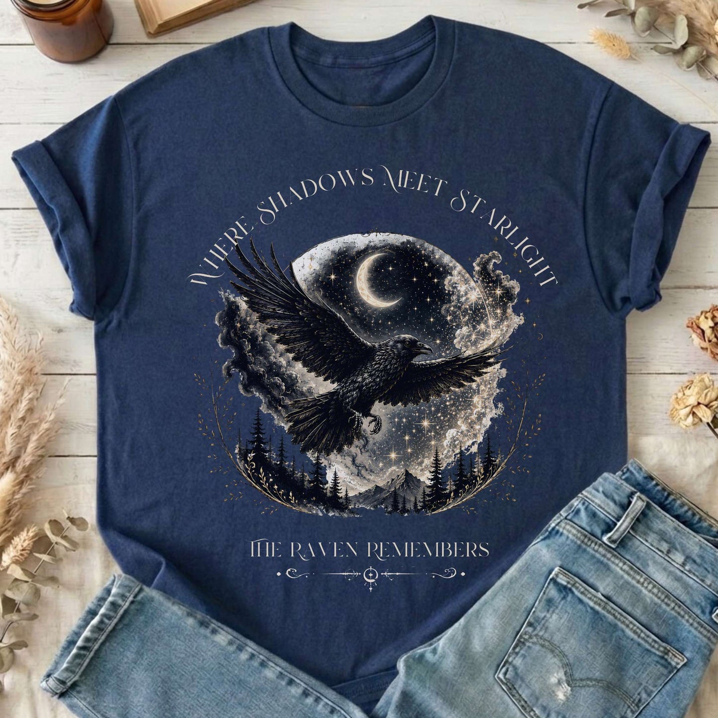 Where Shadows Meet Starlight Raven T-Shirt