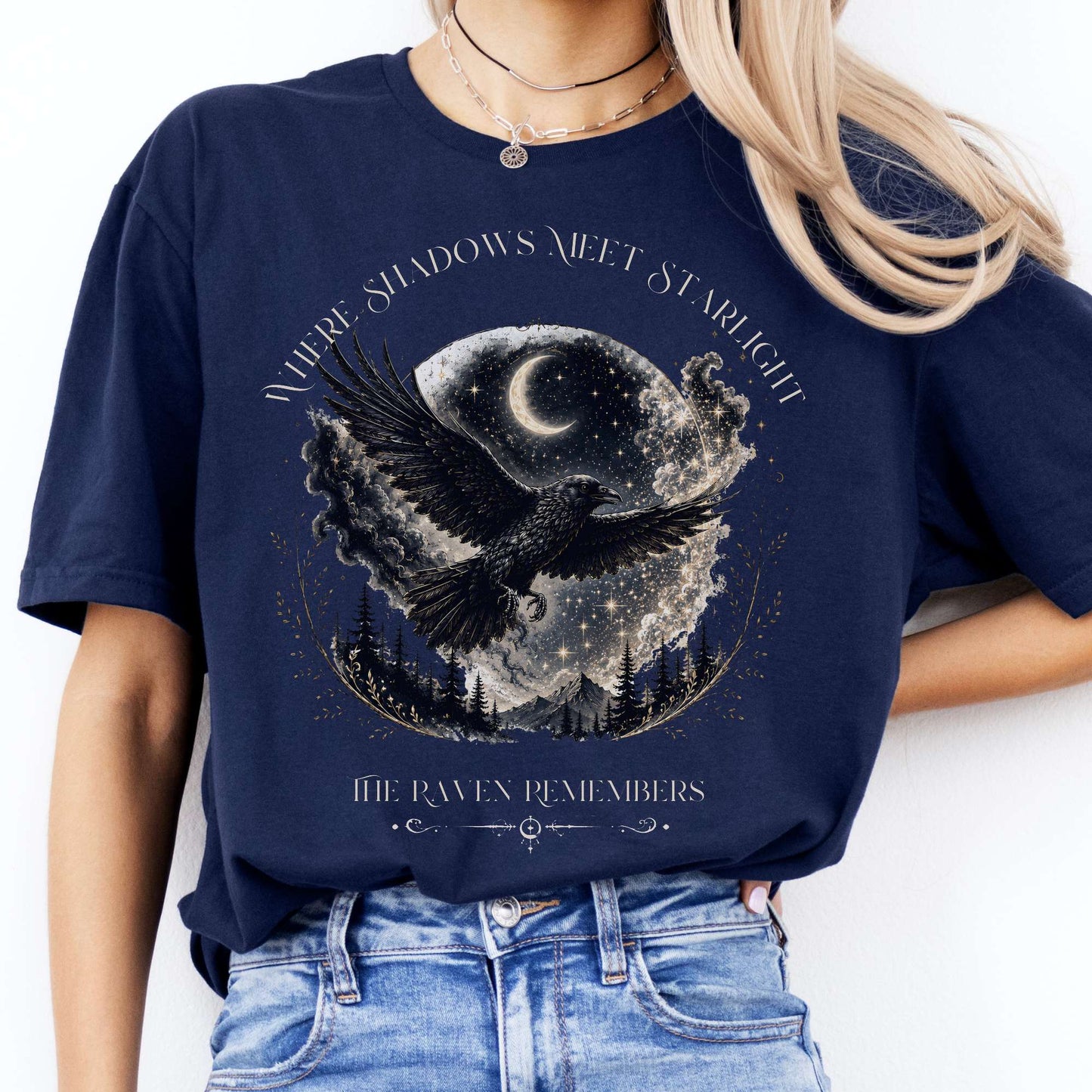 Where Shadows Meet Starlight Raven T-Shirt