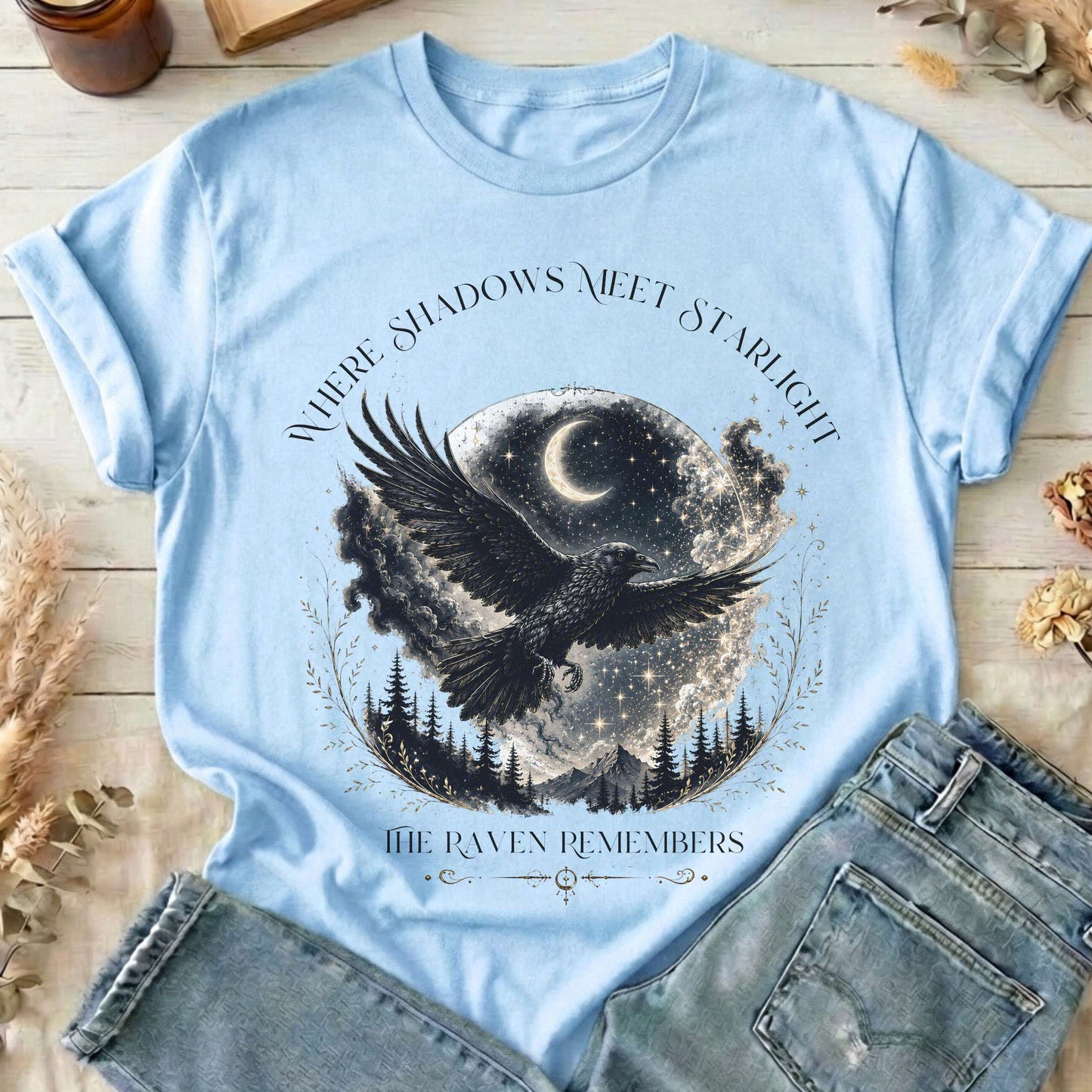 Where Shadows Meet Starlight Raven T-Shirt
