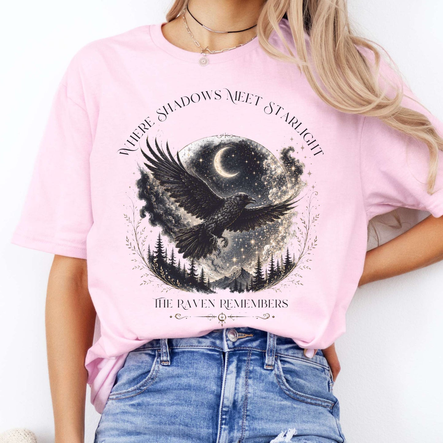 Where Shadows Meet Starlight Raven T-Shirt