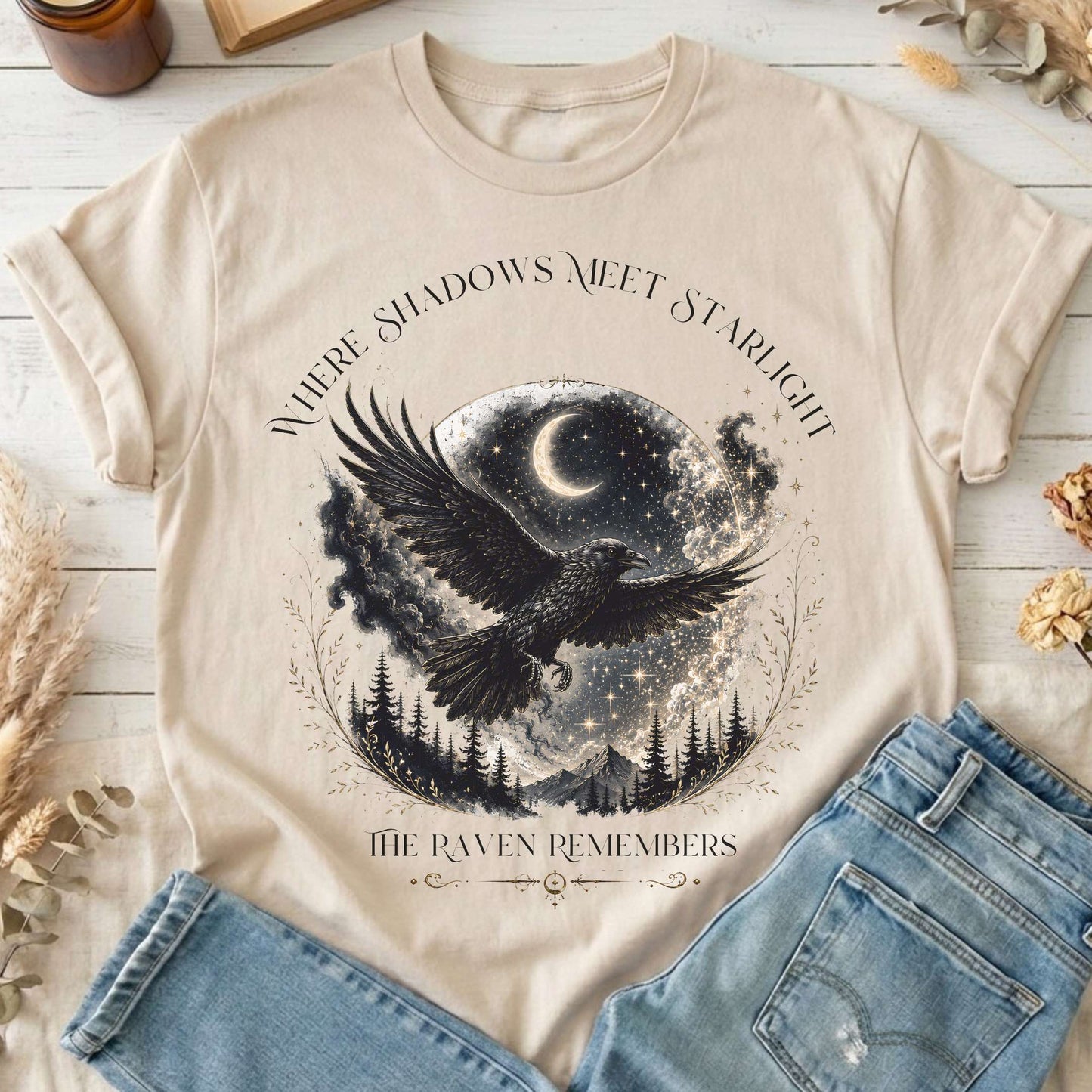 Where Shadows Meet Starlight Raven T-Shirt