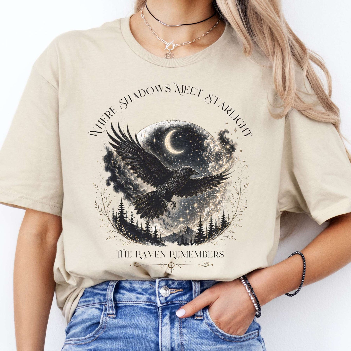 Where Shadows Meet Starlight Raven T-Shirt