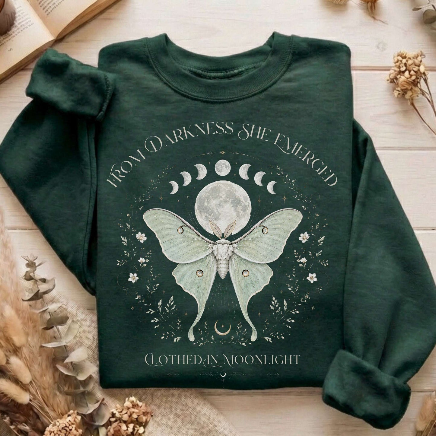 From Darkness She Emerged Clothed in Moonlight Sweatshirt