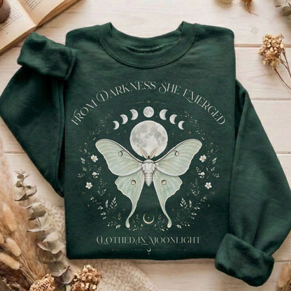 From Darkness She Emerged Clothed in Moonlight Sweatshirt