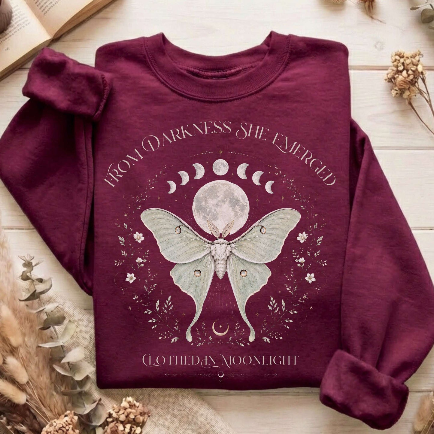 From Darkness She Emerged Clothed in Moonlight Sweatshirt