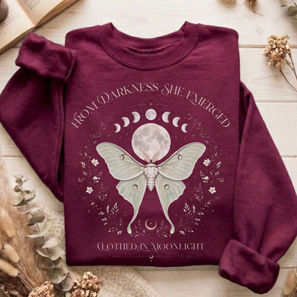 From Darkness She Emerged Clothed in Moonlight Sweatshirt