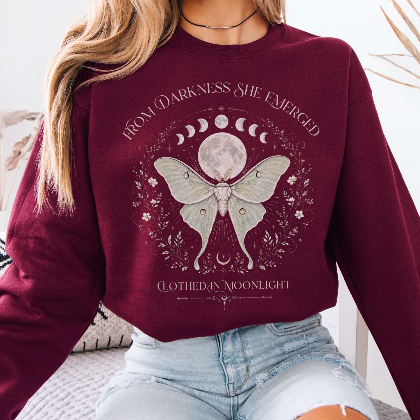 From Darkness She Emerged Clothed in Moonlight Sweatshirt