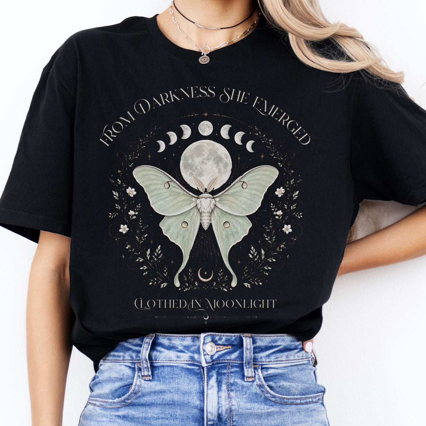 From Darkness She Emerged Clothed in Moonlight T-Shirt