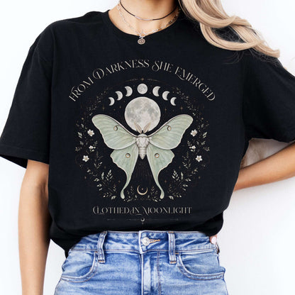 From Darkness She Emerged Clothed in Moonlight T-Shirt
