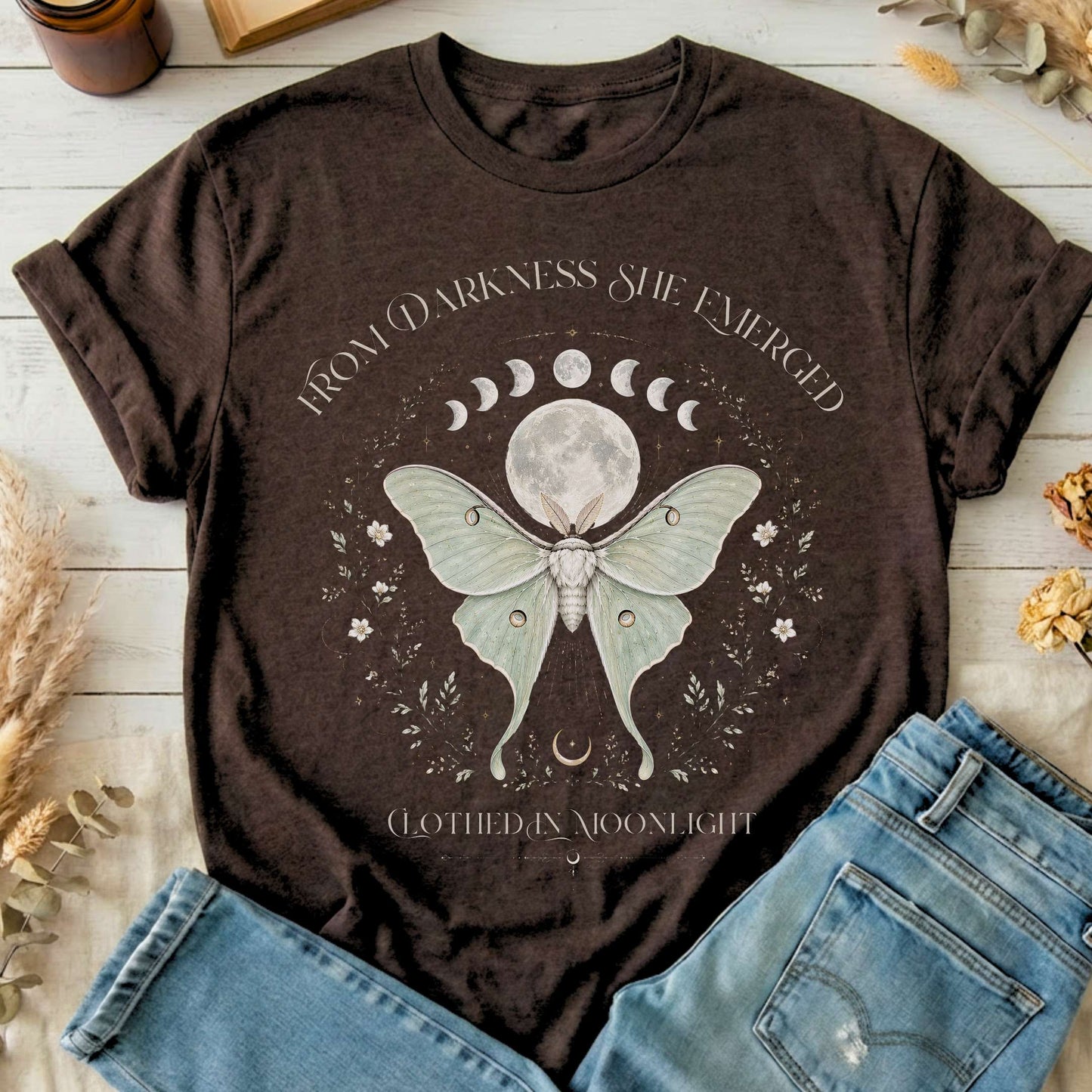 From Darkness She Emerged Clothed in Moonlight T-Shirt