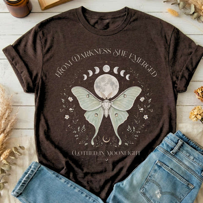 From Darkness She Emerged Clothed in Moonlight T-Shirt