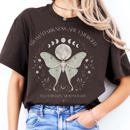 From Darkness She Emerged Clothed in Moonlight T-Shirt