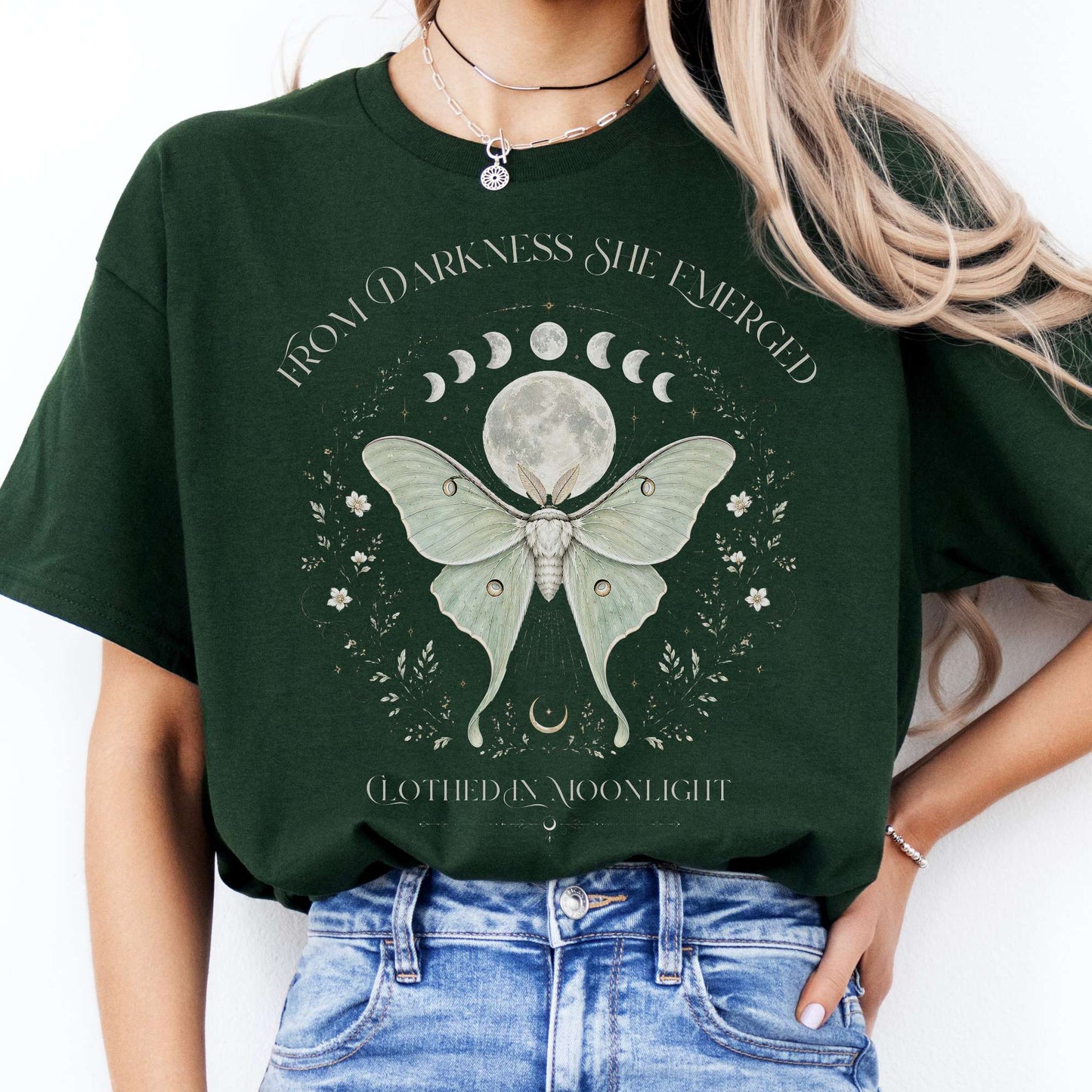 From Darkness She Emerged Clothed in Moonlight T-Shirt