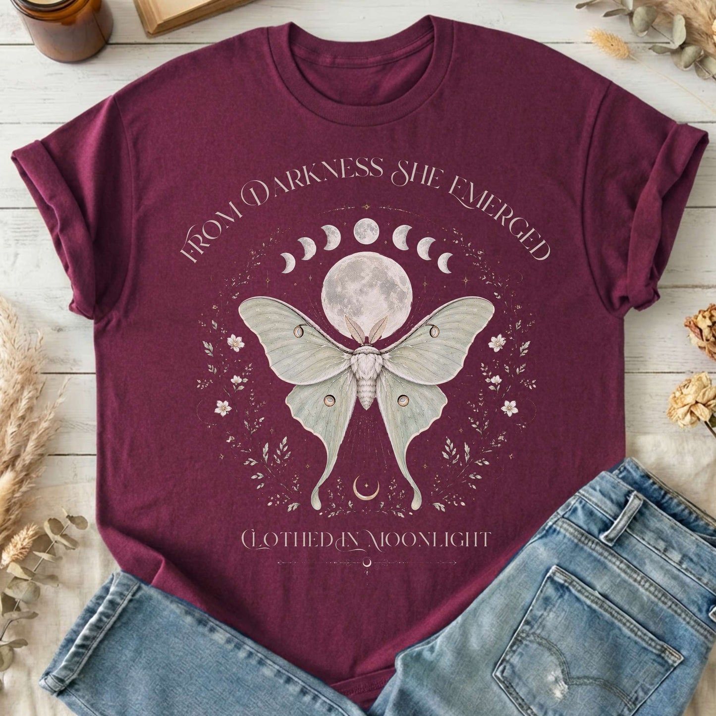 From Darkness She Emerged Clothed in Moonlight T-Shirt