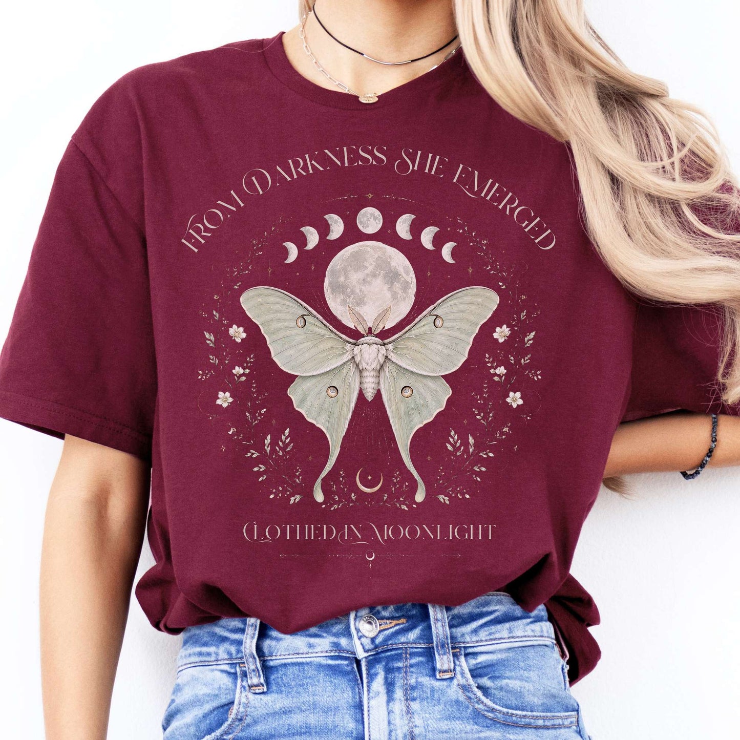From Darkness She Emerged Clothed in Moonlight T-Shirt