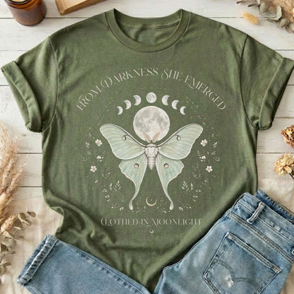 From Darkness She Emerged Clothed in Moonlight T-Shirt