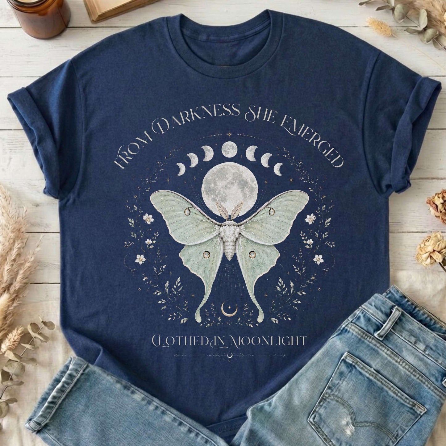 From Darkness She Emerged Clothed in Moonlight T-Shirt