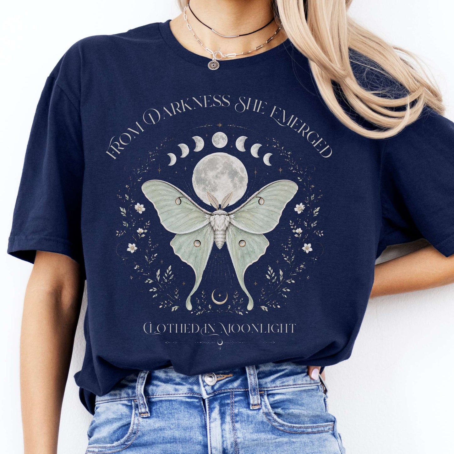 From Darkness She Emerged Clothed in Moonlight T-Shirt