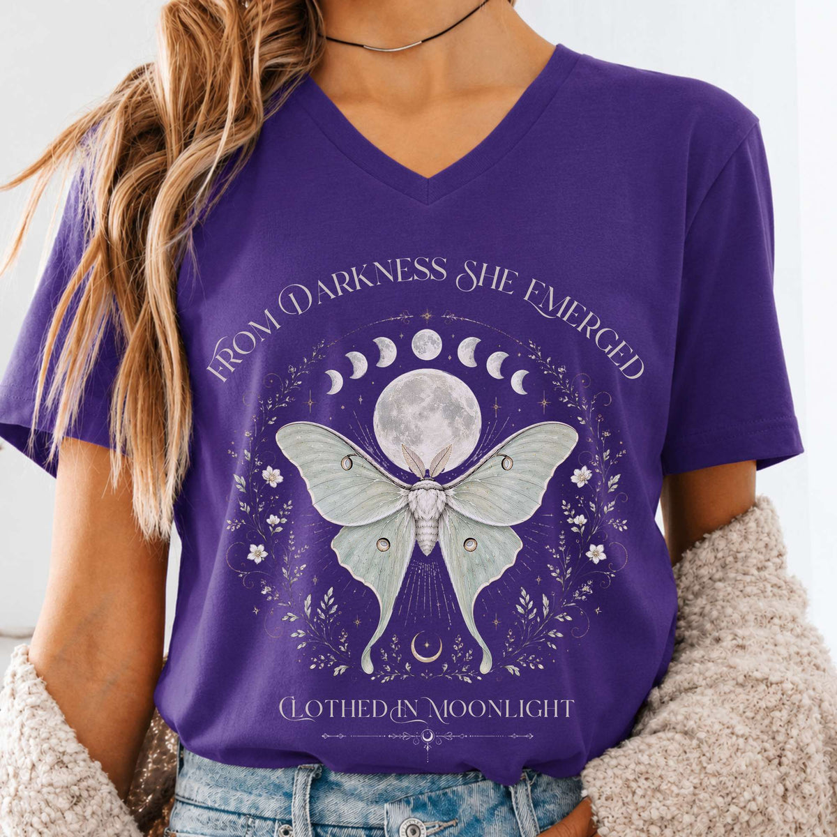 From Darkness She Emerged Clothed in Moonlight V-Neck