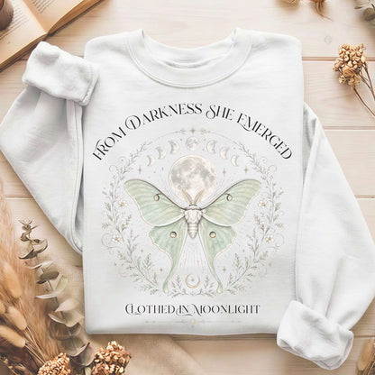 From Darkness She Emerged Clothed in Moonlight Sweatshirt