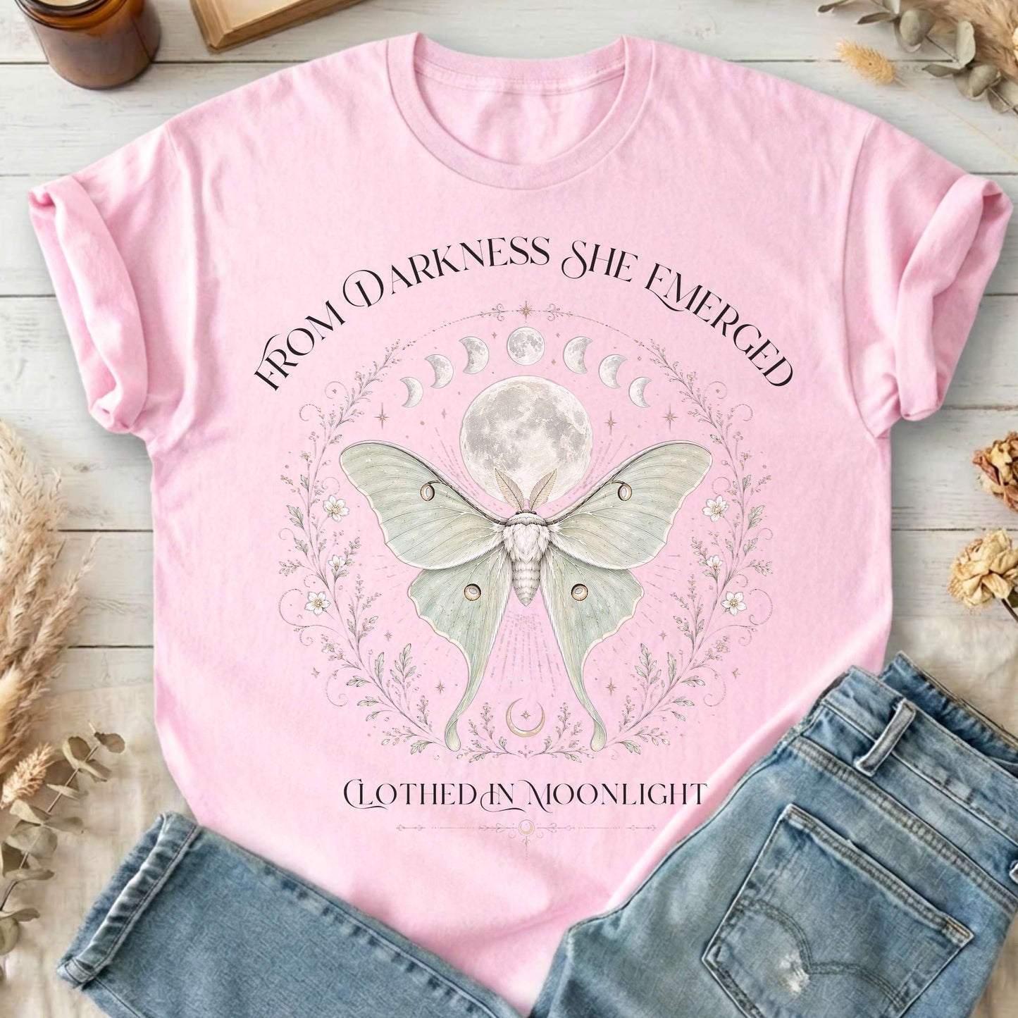 From Darkness She Emerged Clothed in Moonlight T-Shirt