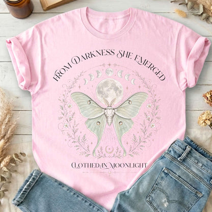 From Darkness She Emerged Clothed in Moonlight T-Shirt