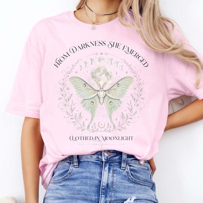 From Darkness She Emerged Clothed in Moonlight T-Shirt