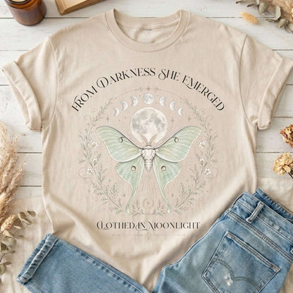 From Darkness She Emerged Clothed in Moonlight T-Shirt