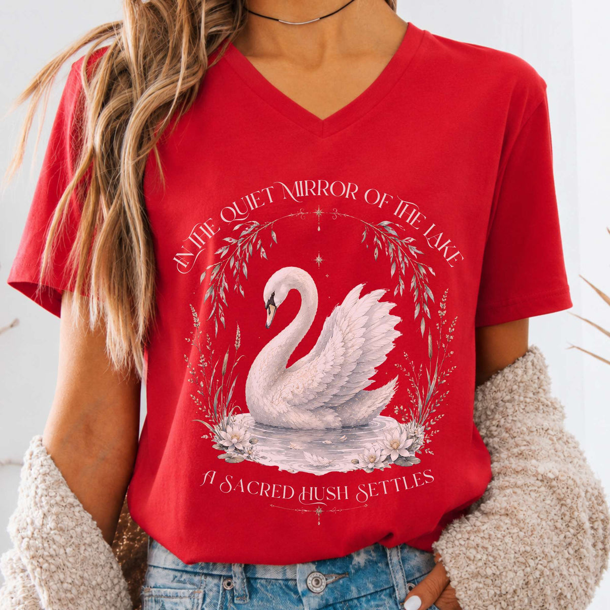 In The Quiet Mirror Swan V-Neck