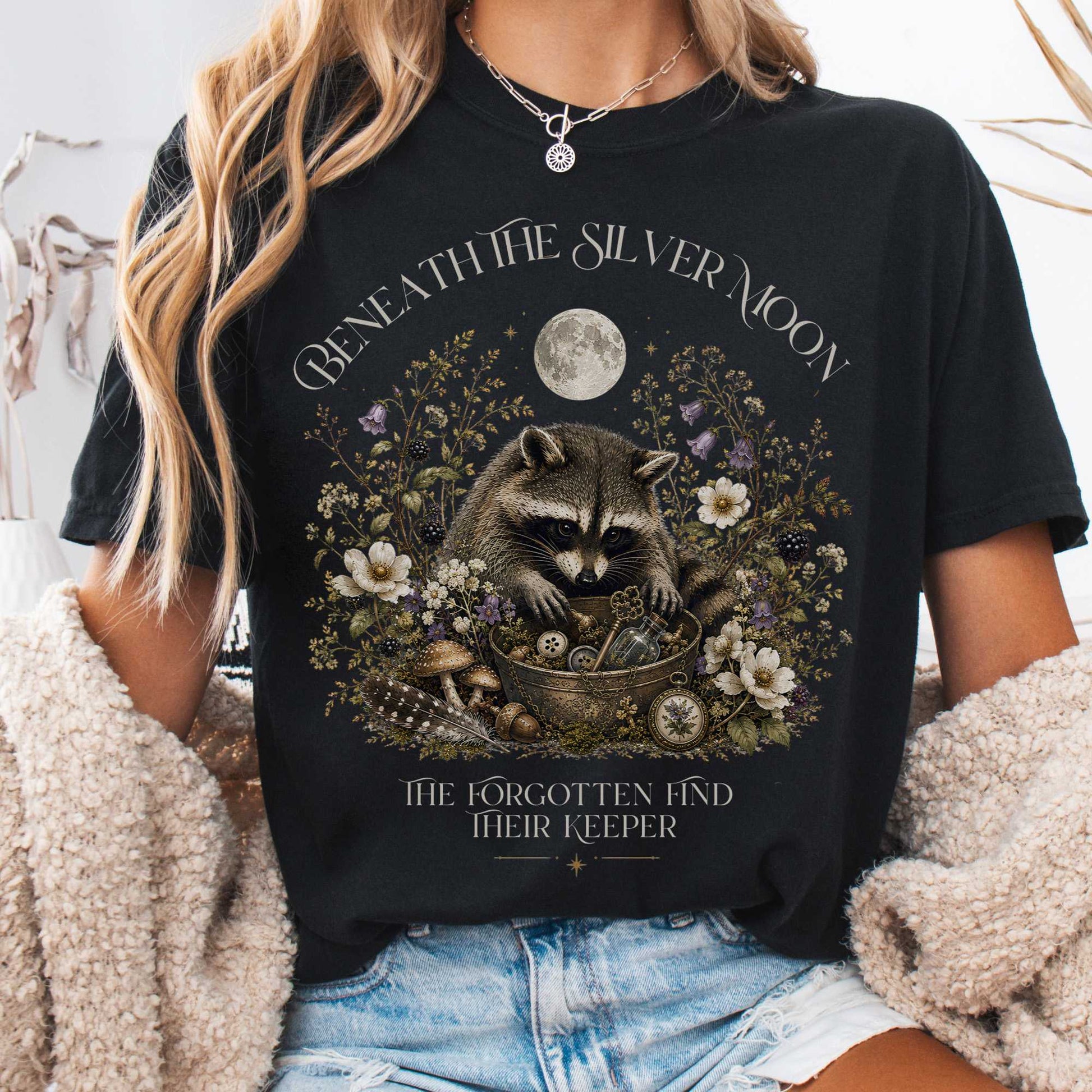 T-Shirt Black / S Beneath the Silver Moon Raccoon T-Shirt The Mystic Eden