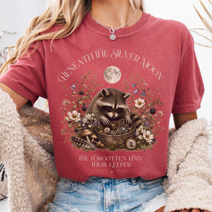 T-Shirt Crimson / S Beneath the Silver Moon Raccoon T-Shirt The Mystic Eden