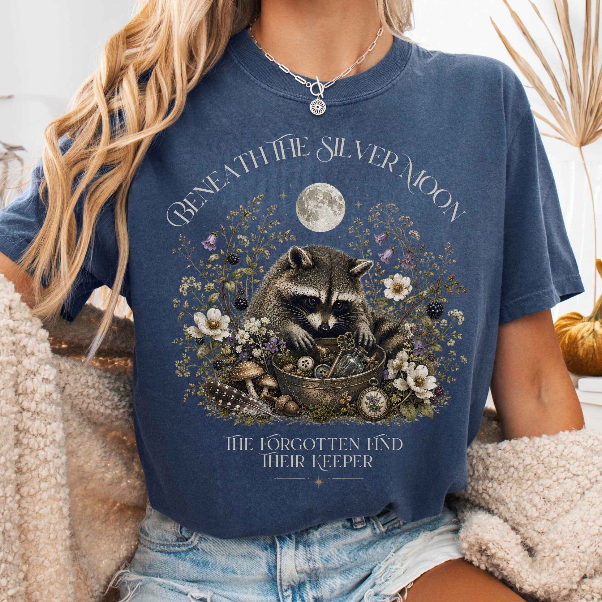 T-Shirt Denim / S Beneath the Silver Moon Raccoon T-Shirt The Mystic Eden