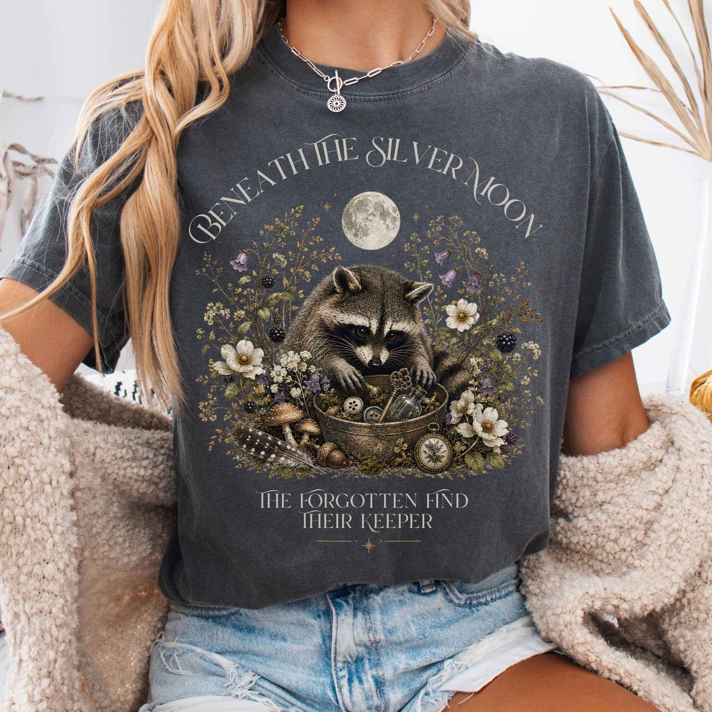T-Shirt Pepper / S Beneath the Silver Moon Raccoon T-Shirt The Mystic Eden