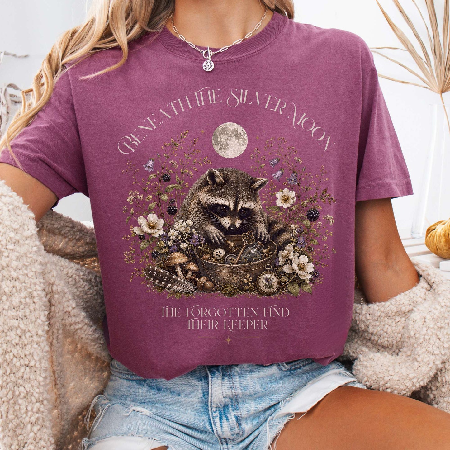 T-Shirt Berry / S Beneath the Silver Moon Raccoon T-Shirt The Mystic Eden