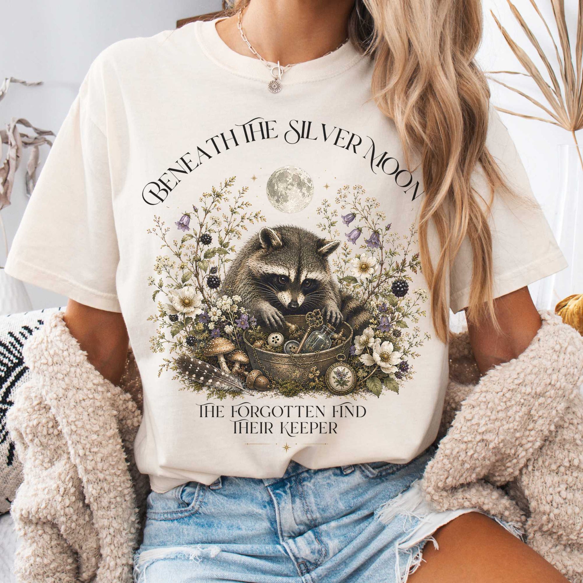 T-Shirt Ivory / S Beneath the Silver Moon Raccoon T-Shirt The Mystic Eden