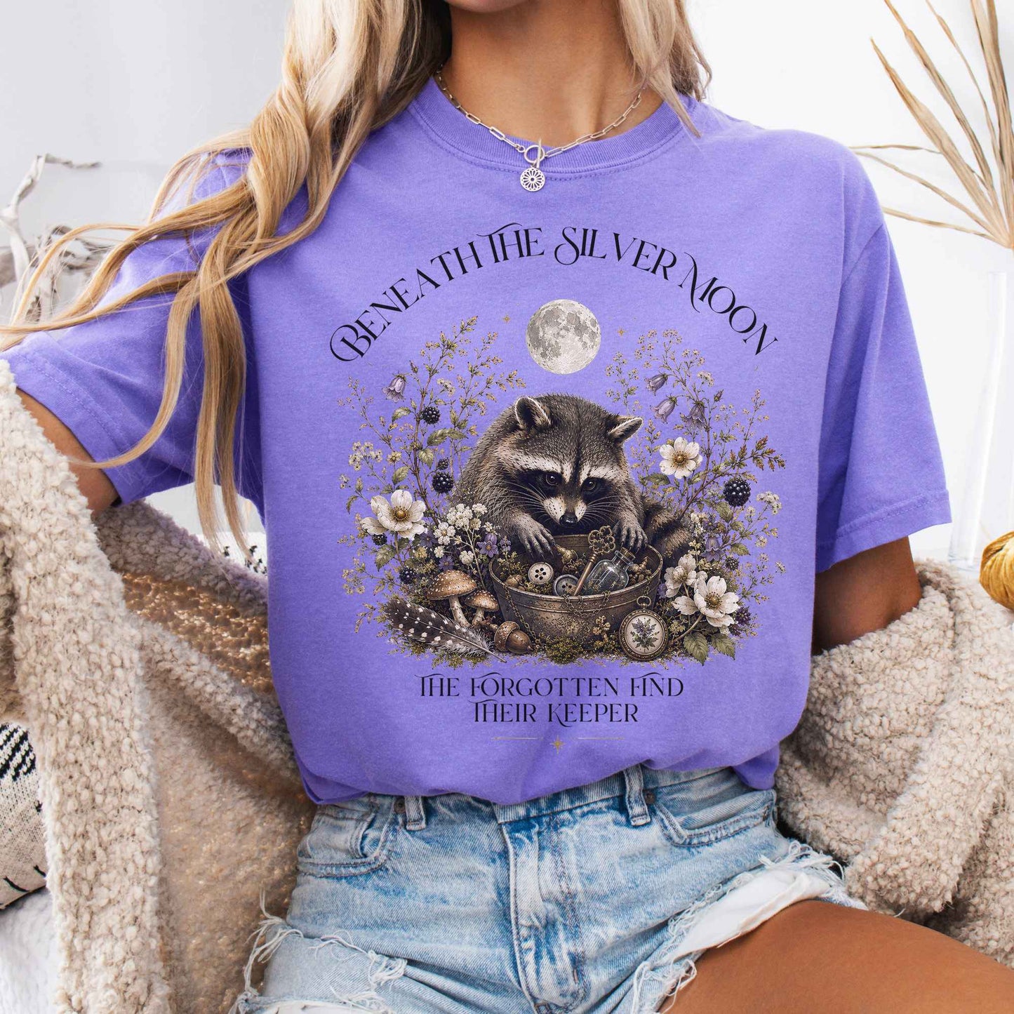T-Shirt Violet / S Beneath the Silver Moon Raccoon T-Shirt The Mystic Eden