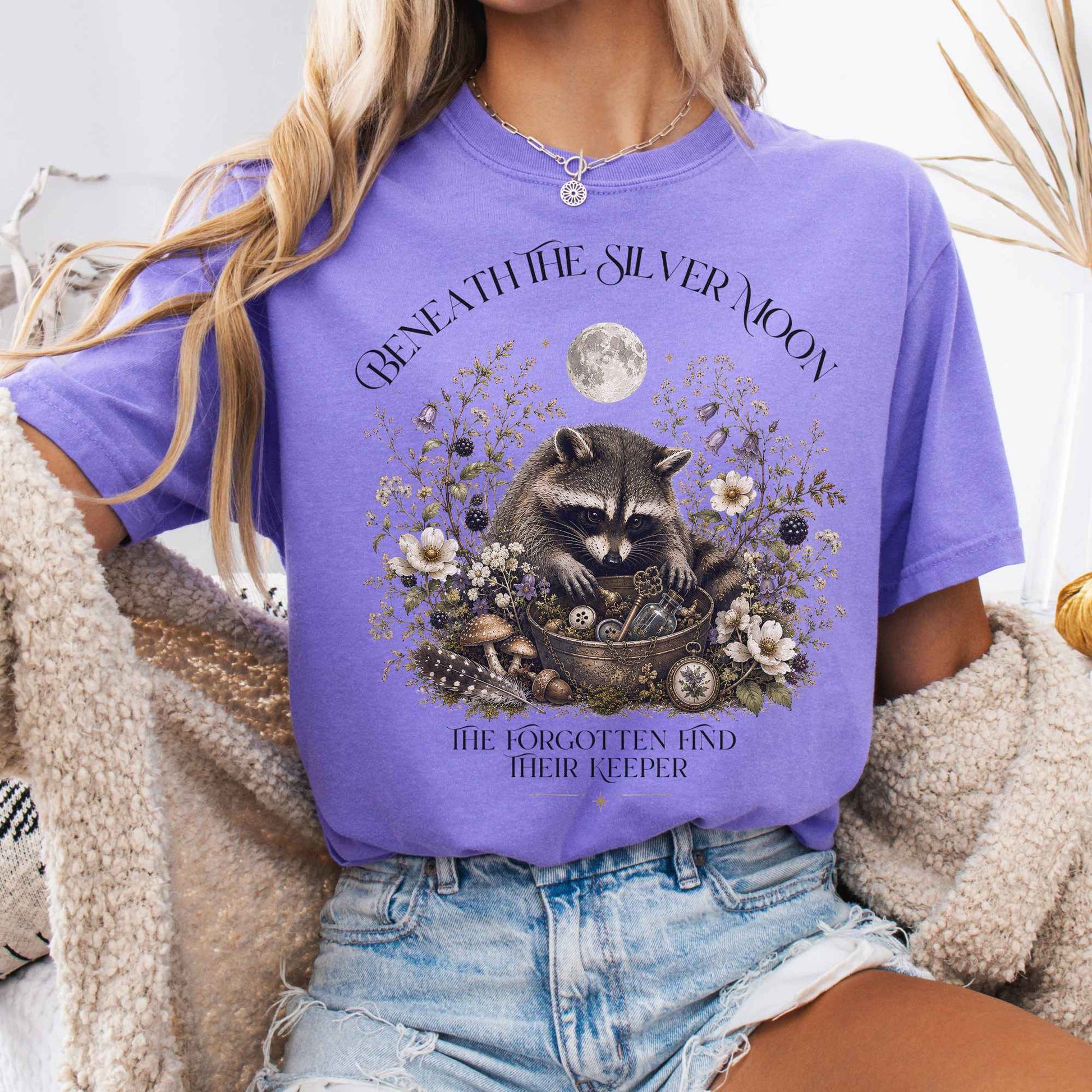 T-Shirt Violet / S Beneath the Silver Moon Raccoon T-Shirt The Mystic Eden