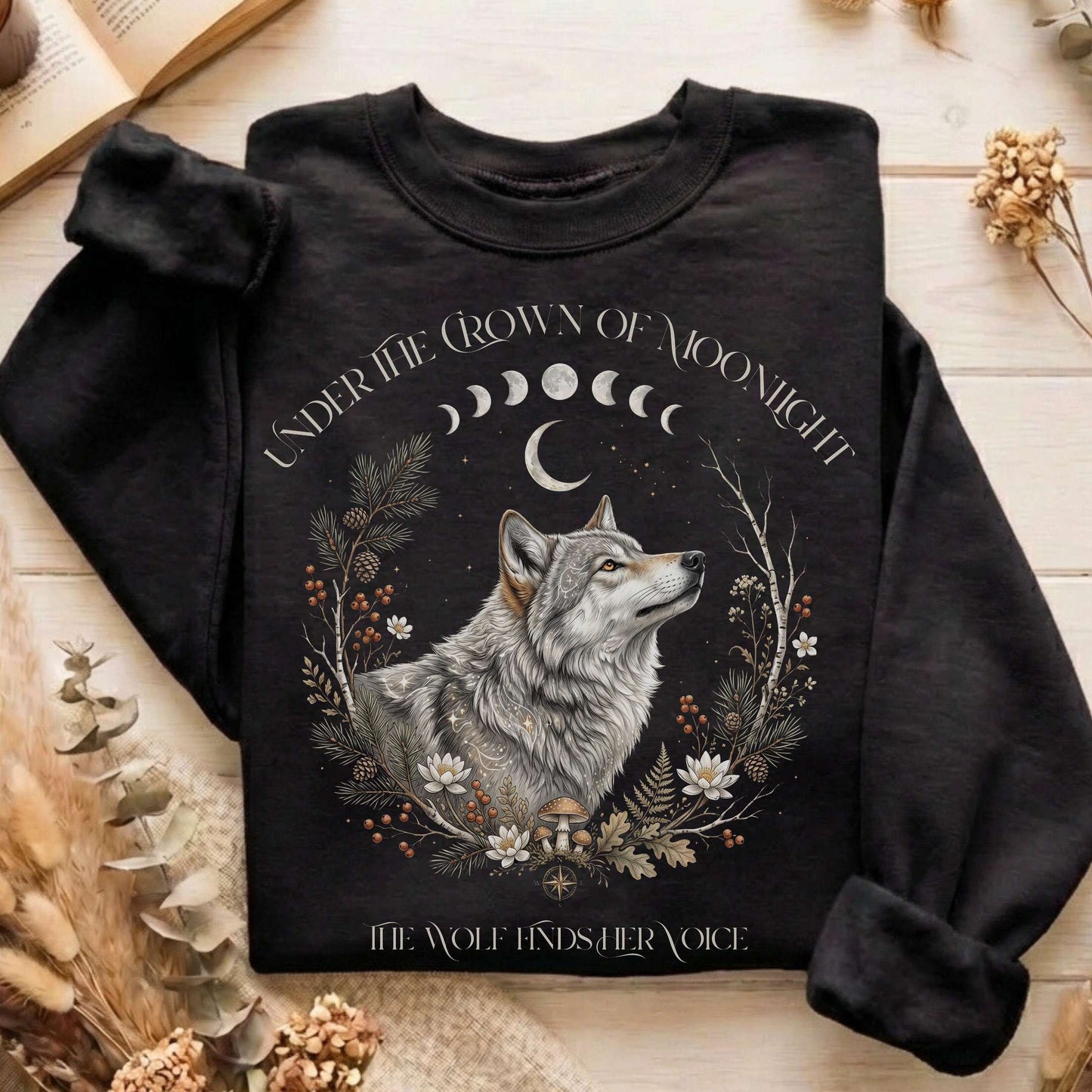 Under the Crown of Moonlight Wolf Sweatshirt