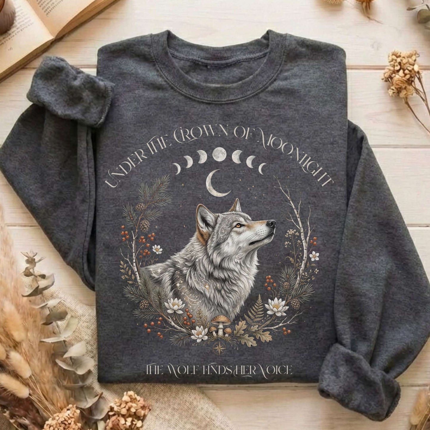 Under the Crown of Moonlight Wolf Sweatshirt
