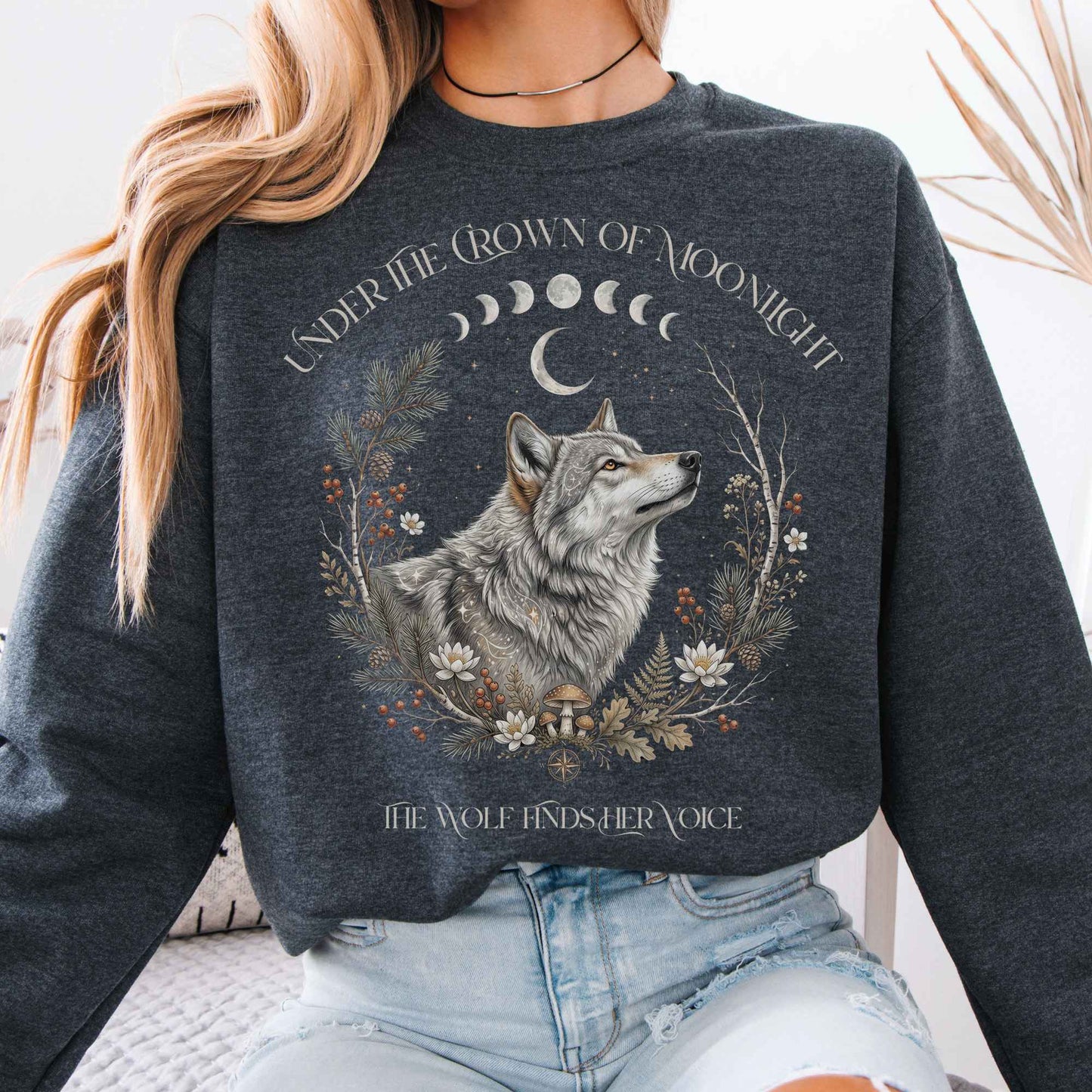 Under the Crown of Moonlight Wolf Sweatshirt