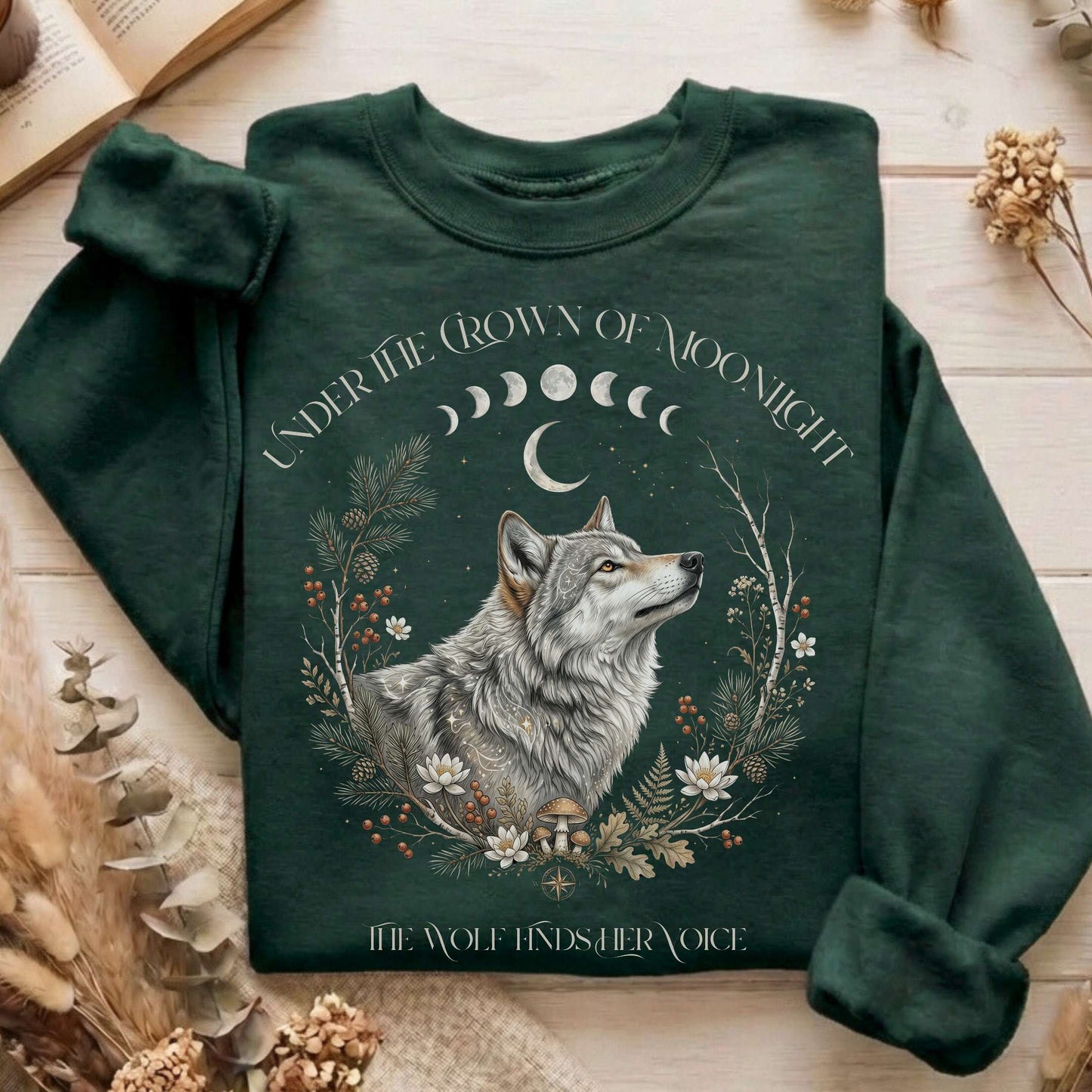 Under the Crown of Moonlight Wolf Sweatshirt