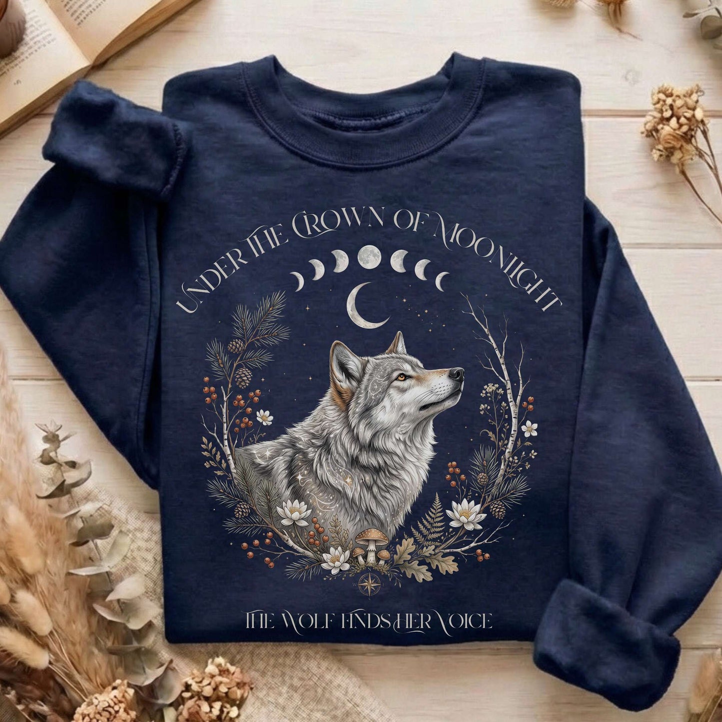 Under the Crown of Moonlight Wolf Sweatshirt