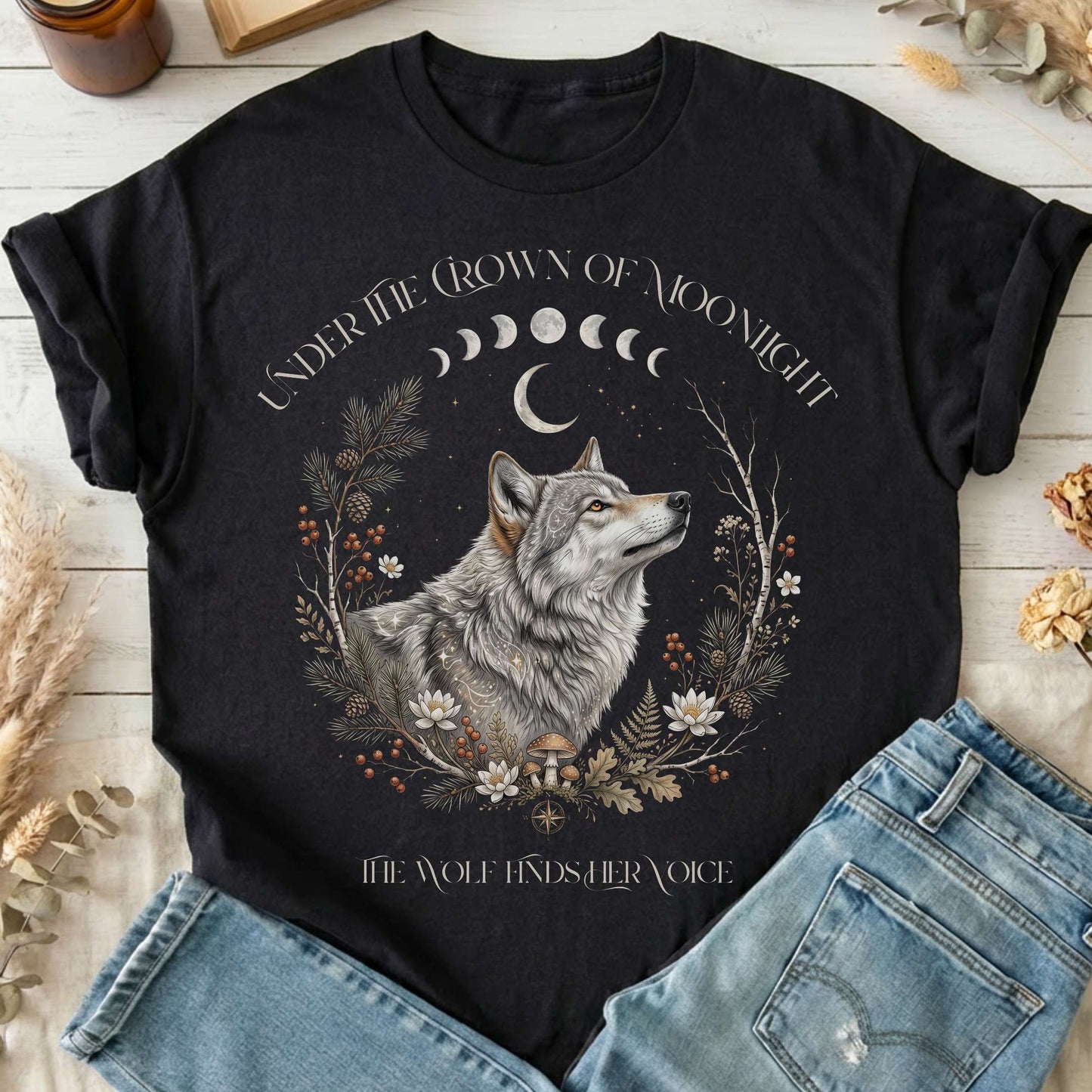 Under the Crown of Moonlight Wolf T-Shirt