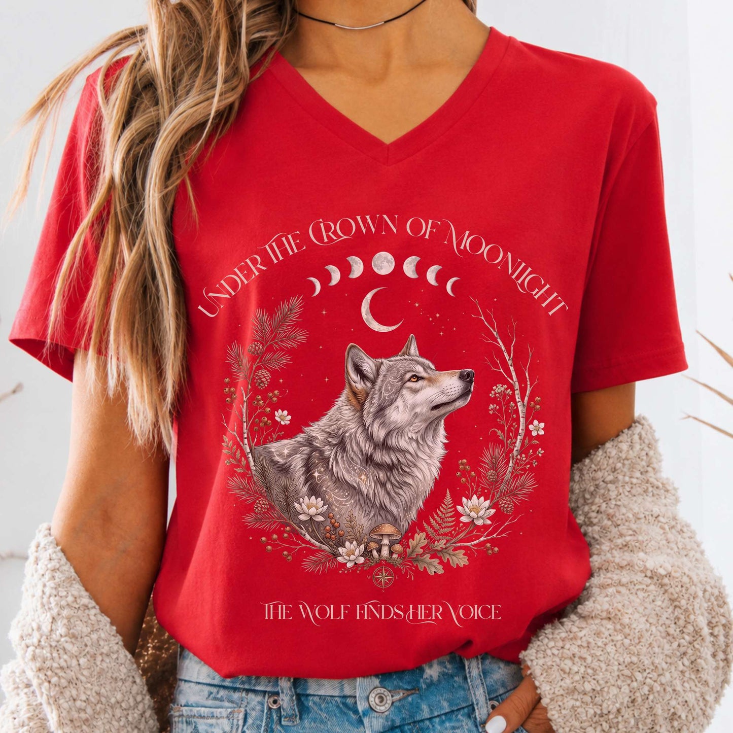 Under the Crown of Moonlight Wolf V-Neck